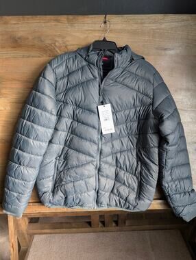 Leehanton Puffer Jacket Men M Dark Gray Fleece Lined Detachable Hooded Full Zip
